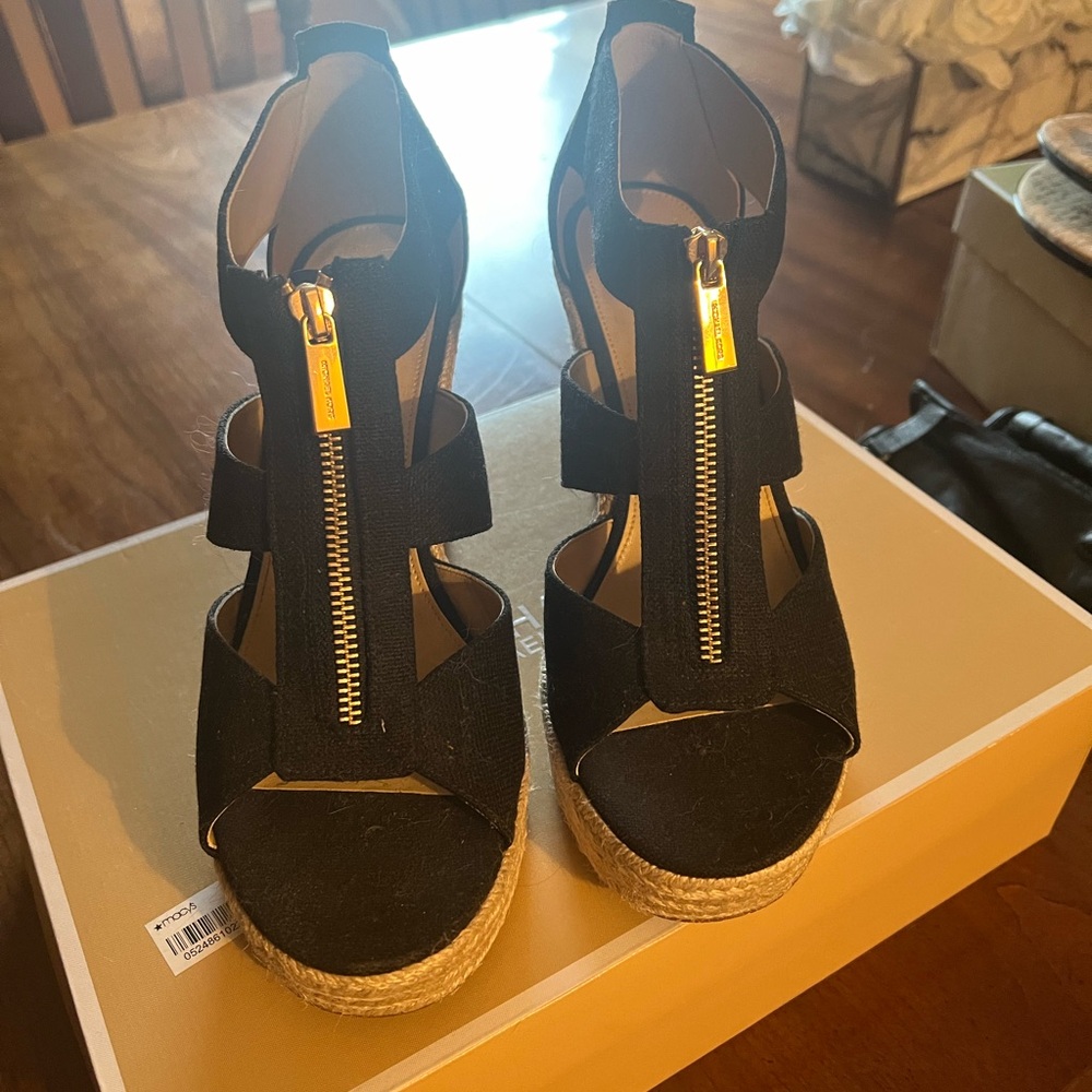 MICHAEL Michael Kors Black Espadrille Wedge Sandals